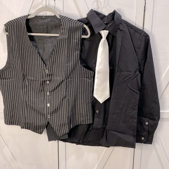 1920s Al Capone Gangster Outfits Halloween Mafia Cosplay Suit Black Pinstripe - Picture 2 of 9